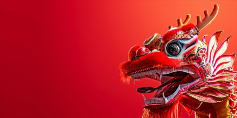 Chinese dragon on a red background. Chinese New Year concept. 3d rendering, 3d illustration. copy space for text.