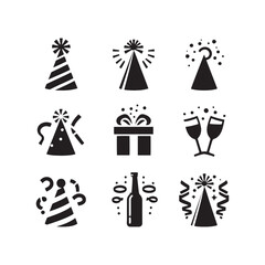 Festal Flourish: Party Hat Silhouettes Unveiling a Flourish of Festive Energy and Exuberance - Party Illustration - Party Hat Vector - Celebration Silhouette
