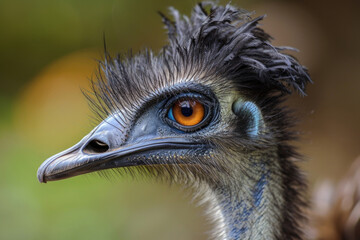 The feathered elegance of an Emu bird's face