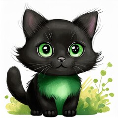 black cat with green eyes