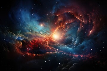Obraz premium A mesmerizing cosmic dance of vibrant nebulae and twinkling stars in the endless expanse of the universe, painting a breathtakingly beautiful portrait of the milky way