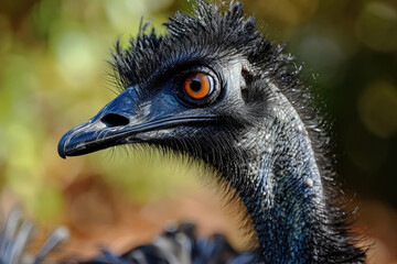 The feathered elegance of an Emu bird's face