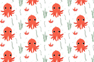 Vector pattern with little cute octopus in the ocean © Tetiana Shpak