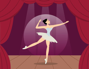 Beauty of classic ballet. A cute ballerina performs on stage.A classical dancer performs on stage. Ballerina dancing in pointe shoes.