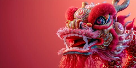 Chinese dragon on a red background. Chinese New Year concept. 3d rendering, 3d illustration. copy space for text.