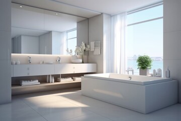 Fototapeta na wymiar Contemporary Bathroom Interior with Copyspace for Real Estate Advertising. Luxury, Modern
