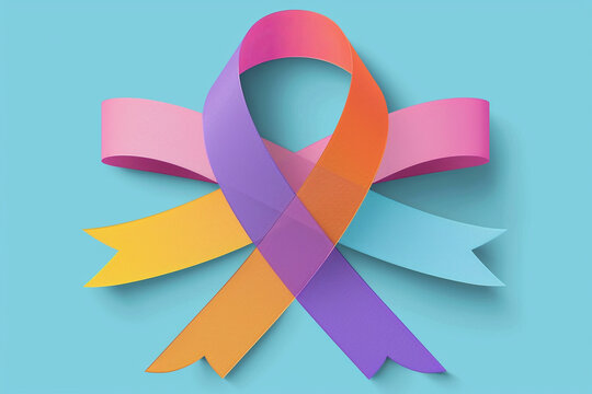 A Ribbon Composed Of Multiple Colors Representing Different Types Of Cancer, World Cancer Day, Flat Illustration