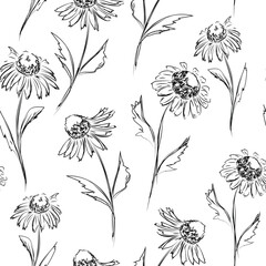 Botanical art seamless pattern with flowers. Modern creative design. Vector illustration.