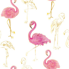 Obraz premium Abstract seamless pattern with flamingo. Modern creative design watercolor texture. Vector illustration.