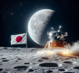 Chandrayaan Moon Sniper successful landing on the moon with Japan flag AI generated