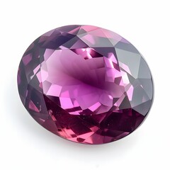 Enigmatic Elegance - Oval Purple Faceted Gemstone Isolated on White, in the Style of Dark Pink and Light Crimson
