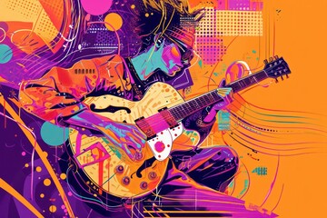 Neon Groove: A Psychedelic Symphony of Electric Guitar Magic
