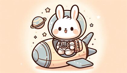 宇宙旅行に出発するウサギ宇宙飛行士　generated ai