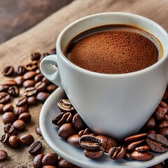 Cup of coffee with roasted coffee beans AI Image generate