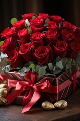 Roses and Chocolates with Gift Box - Luxurious and Inviting Composition, Valentine's Day Concept