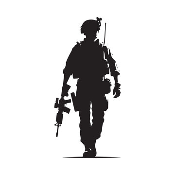 Elite Guardians of Freedom: A Series of Army Soldier Silhouettes in Dynamic Action - Military Illustration - Military Vector
