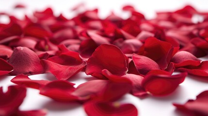 Minimalist Elegance of Red Rose Petals - Velvety Texture on White Background, Valentine's Day Concept
