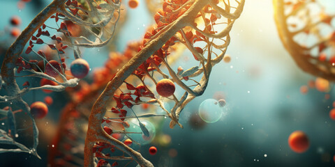 A graphic of a dna strand with a red circle in the middle,"DNA Strand with Red Circle,Molecular Biology Abstract
