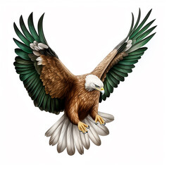 Obraz premium A single Saudi Arabian Eagle is flying isolated on a white background in the top view