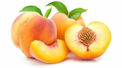 ripe juicy peach whole and its half