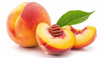 ripe juicy peach whole and its half