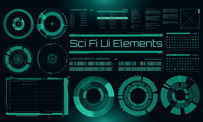 Obraz premium Set of Sci Fi Modern User Interface Elements. Futuristic space cyberpunk HUD. Good for game UI. Vector Illustration EPS10