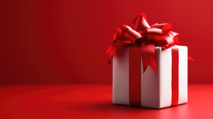 Glossy White Gift Box - Red Ribbon and Soft Shadow, Valentine's Day Concept