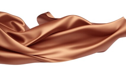 Flying Brown silk fabric. Waving satin cloth on white background