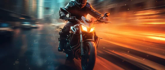 Fotobehang Motorcycle. Professional motorbike rider, riding with high speed on the way road. Way. Concept of motosport, speed, hobby, journey, activity. Sport © Ruslan Shevchenko