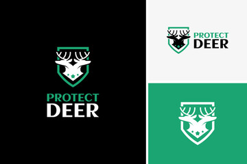 Vector protected deer mammal logo, shield deer safe horn logo design template