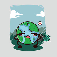 cute earth crying cartoon illustration
