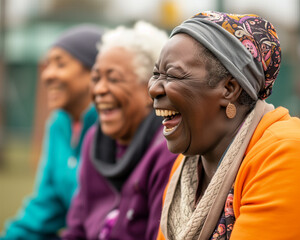 Radiant Joy: Candid Photo of a Group of Elderly African American Women Sharing Laughter and Experiencing Pure Joy, Embracing the Beauty of Togetherness and Happiness