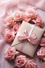 Tender Rose and Pink Envelope - Romantic Correspondence with Natural Beauty, Valentine's Day Concept