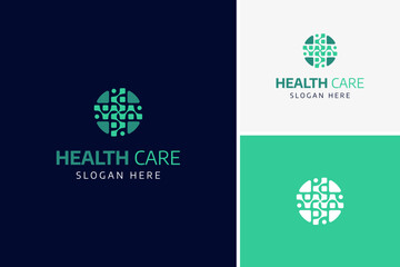 Vector geometric cross medical care healthcare with nature eco leaf logo design concept