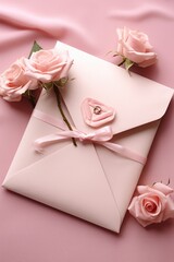 Tender Rose and Pink Envelope - Romantic Correspondence with Natural Beauty, Valentine's Day Concept