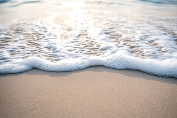 Tranquil Coastal Serenity: Close-up of Soft Waves on Sandy Beach - Summer Seascape Background