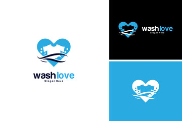 Vector wash love cleaning service logo design, laundry love logo template