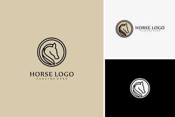 Vector minimalist line of Horse head logo, equine fencer steed dobbin logo design