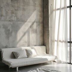 Minimalist Loft Living: White Sofa in Modern Concrete Interior