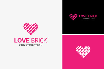 Vector love build brick construction real estate business logo design template