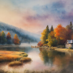 lake, water, landscape, fog, river, nature, mist, autumn, morning, sky, sunrise, forest, trees, 