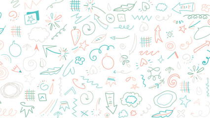 Creative abstract squiggle style drawing background for children or trendy design with basic shapes. Simple childish scribble wallpaper print.