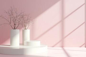 Modern background platform with pink glass podium. Background vector 3d rendering crystal modern podium platform. stand show cosmetic product. Stage showcase on pedestal modern 3d studio platform