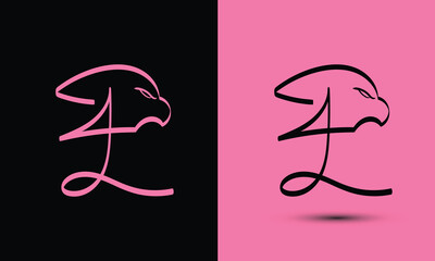 Initial letter P combine with falcon head BLACK and PINK - obrazy, fototapety, plakaty