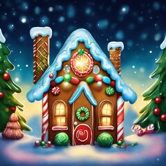 christmas gingerbread house air brush art of a digital illustration of cute christmas gingerbread house whimsical