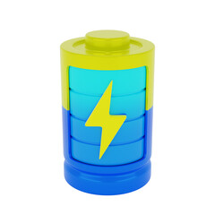 3d battery icon isolated on transparent background 