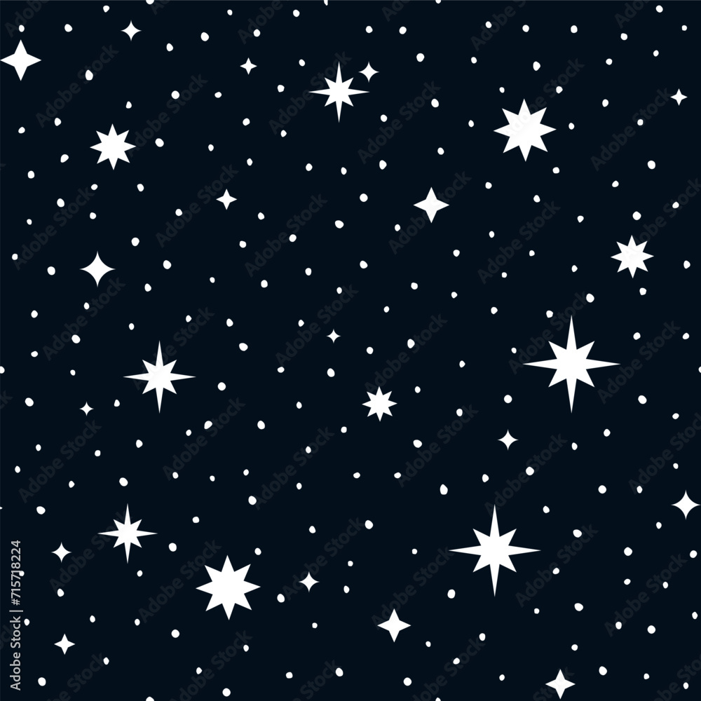 Poster celestial sky pattern with sparkle stars. vector seamless texture. starry night background.