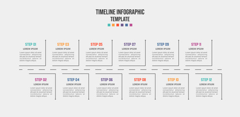 Infographic template for business. 12 Months modern Timeline Roadmap diagram calendar. - obrazy, fototapety, plakaty