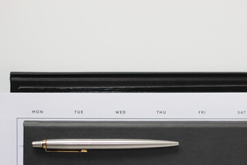 Notebooks, Daily Planner, Pen Flatlay on Office Desk. Business Planning Mockup.