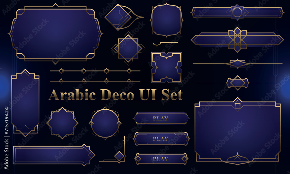 Sticker set of art deco modern user interface elements. fantasy magic hud with arabian elements. template fo